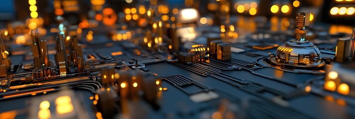 city made of circuitry for smart urban technology concept