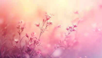 Fototapeta premium Soft Pink and Purple Wildflowers at Sunrise in a Serene Field