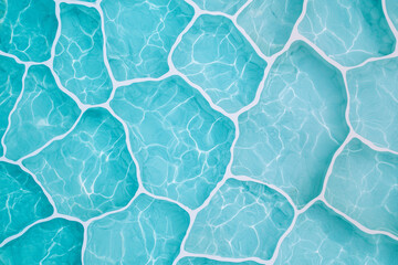 Abstract turquoise water texture with geometric shapes and sunlight reflections creating a modern aquatic pattern
