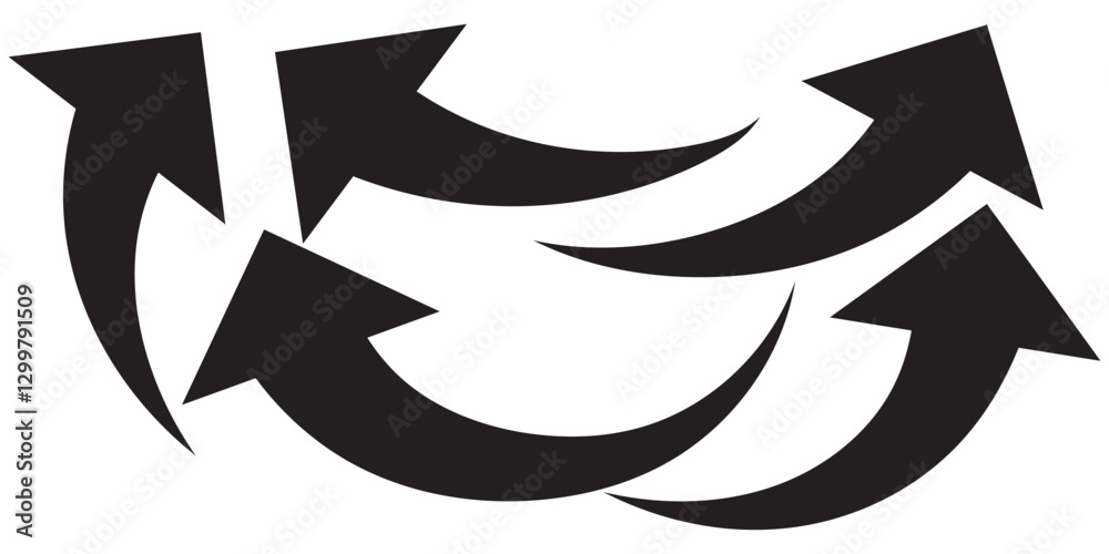 Wall mural set of curved arrows isolated on white background. curved arrows, hand drawn curved arrows. set long