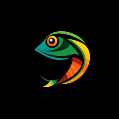 Obraz premium Vibrant Chameleon Head Logo Design: Abstract Art, Bold Colors, Striking Visual