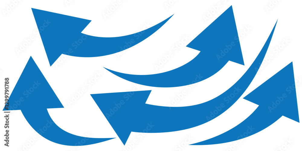 Poster set long blue curve arrow icon vector . blue curve arrow icon set. long arrow icon set. curve arrow 