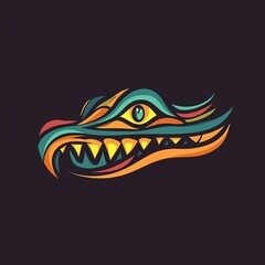 Obraz premium Abstract Crocodile Head: Vibrant Colors, Sharp Teeth, Mystical Eye. A captivating logo design.
