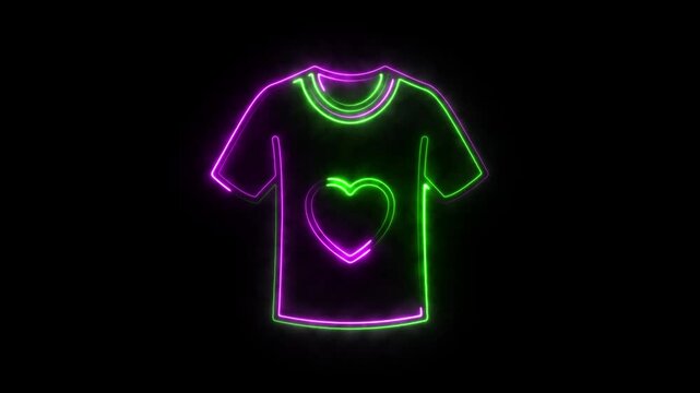 Glowing neon line Clothes donation icon, Charity T-Shirt Neon Sign.4K Video motion graphic animation.
