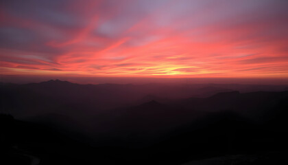 Obraz premium Fiery Sunset Over Majestic Mountain Range Dramatic Sky Colors Nature Landscape Photography