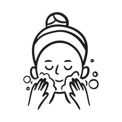Washing face, facial care routine doodle