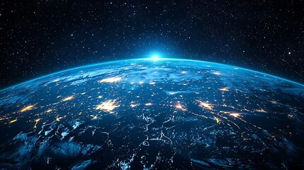 Obraz premium Planet at dawn from space in starry background