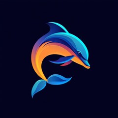 Vibrant Dolphin Leaps: Gradient Abstract Logo Design.  A captivating stylized dolphin silhouette against a dark background.
