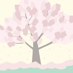 귀여운 벚꽃 , 봄 , 일러스트