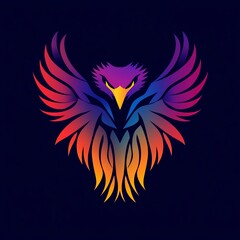 Naklejka premium Majestic Eagle Soaring: A vibrant, abstract logo design featuring a powerful eagle with outstretched wings against a dark background.