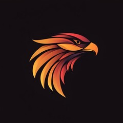 Obraz premium Fiery Eagle Head: Abstract Logo Design. Gradient colors on dark background. Bold, stylized bird of prey.