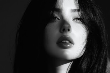 Mysterious Woman Portrait in Black and White