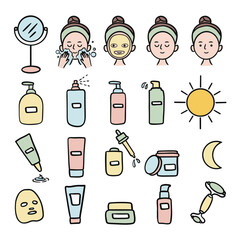 Skincare Essentials Doodle Vector &ndash; Beauty & Wellness Icons