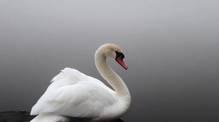 Obraz premium Serene White Swan in Misty Lake