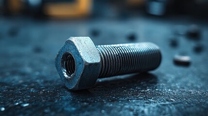 Metal bolt with close-up sharp focus, industrial product photography showcasing essential tools for construction, hardware projects, or mechanical design purposes.