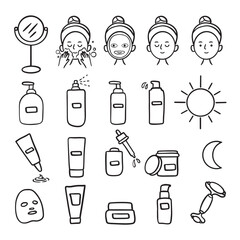 Skincare Doodle Vector Icons &ndash; Beauty & Self-Care