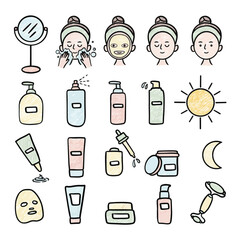 Hand-Drawn Skincare Icons Set &ndash; Beauty & Self-Care