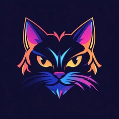 Obraz premium Vibrant Neon Persian Cat Head: A captivating abstract logo design with bold colors and sharp lines, perfect for modern branding.