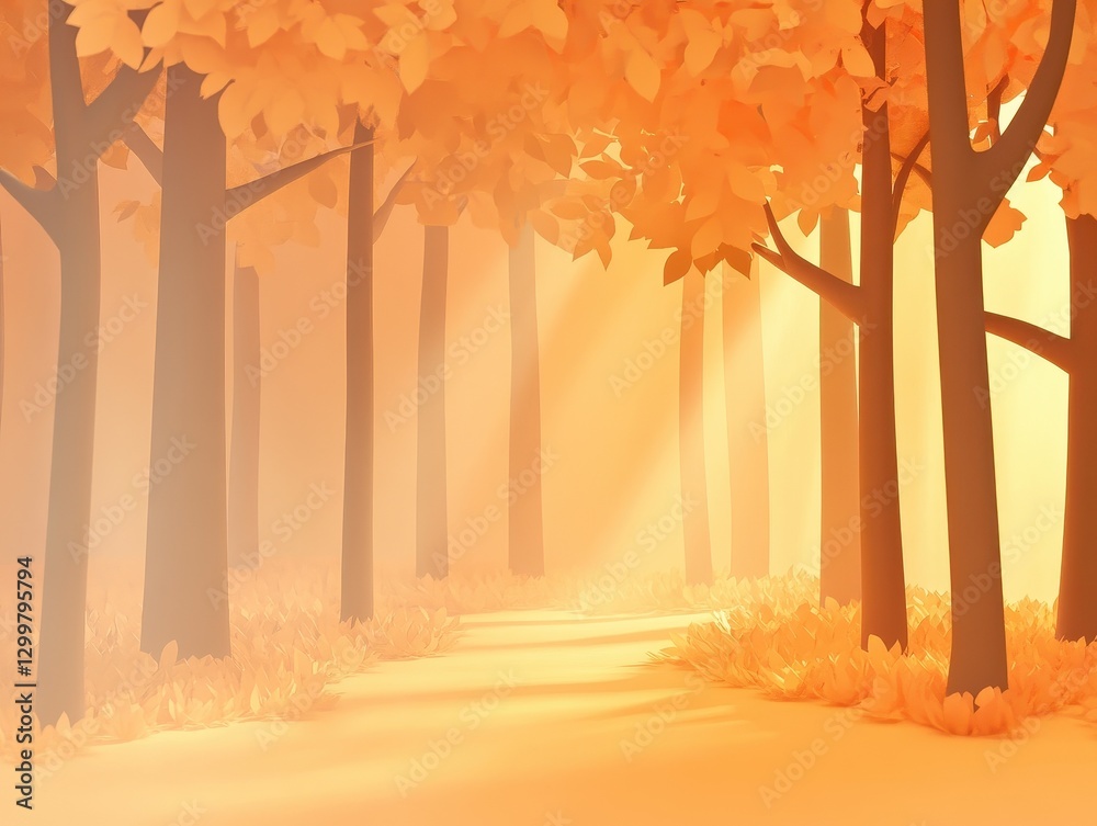 Aufkleber sunlit path through an autumnal forest
