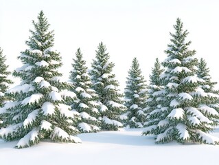 Snow Covered Evergreen Trees in a Winter Forest Scene