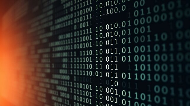 Abstract cyber technology backdrop featuring binary code and glowing sci-fi aesthetics, Digital cybersecurity background with binary data and high-tech neon elements.