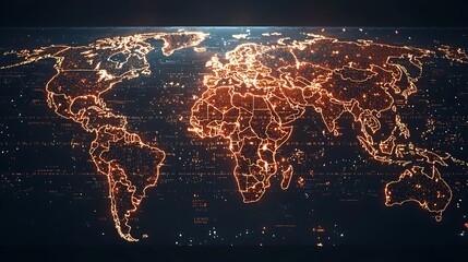 Illuminated World Map on Digital Background