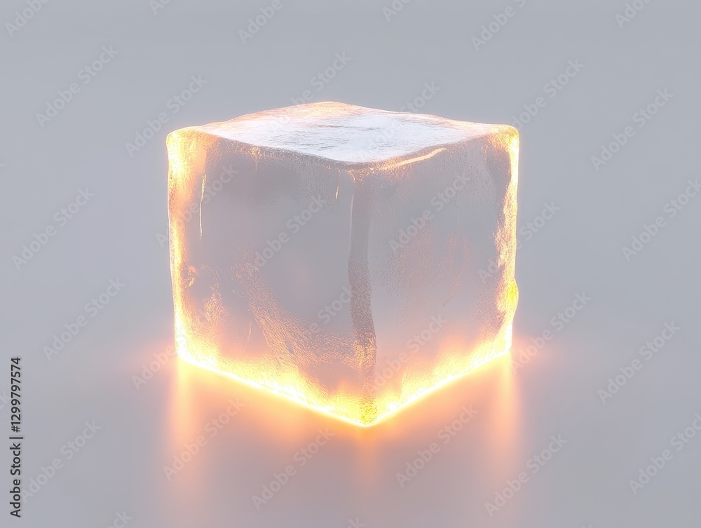 Aufkleber luminous geometric cube with warm orange glow