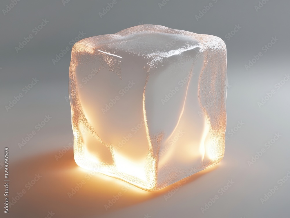 Aufkleber glowing ice cube: abstract 3d render of a transparent, illuminated crystal