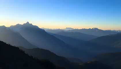 Obraz premium Majestic Mountain Range at Sunrise Serene Landscape Panorama Breathtaking View