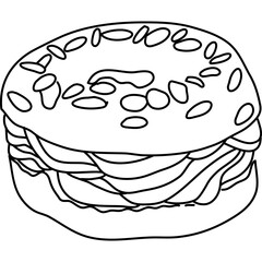 Minimalist Hand Drawn Donut with almond slice Illustration