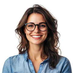 Obraz premium Young Woman with Glasses Smiling Cheerfully in Casual Clothing