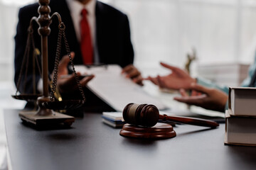 The boss is pointing in the face at the helper who misbehaved in business or legal matters in law firm office. Legal law, advice deal justice and law concept.
