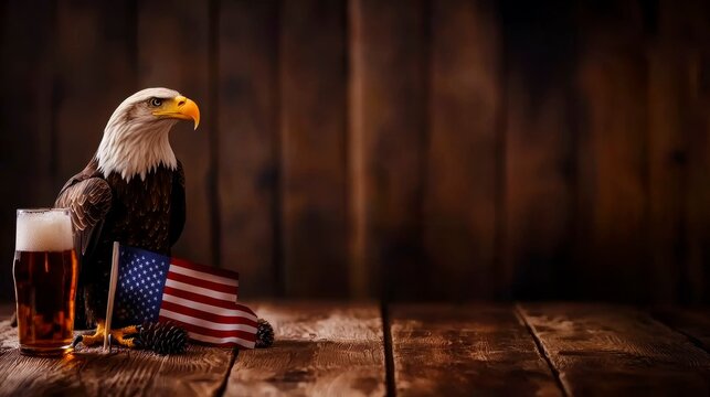 Patriotic Still Life Eagle with Flag Beer Celebrating United States of America Independence