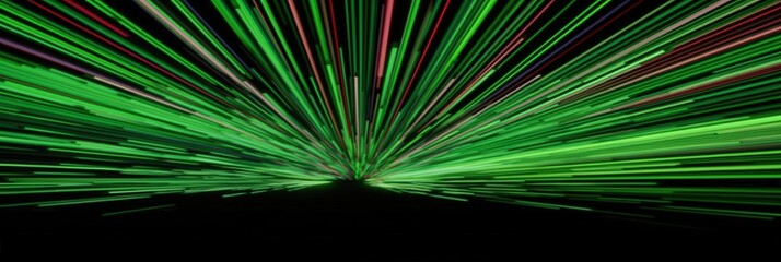 Obraz premium Abstract green rays in motion on a black background for graphic design use