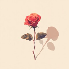 Beautiful Single Rose on Simple Background in Soft Color Palette