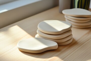 Soft, Organic Shape Table Coasters in Natural Light on Wooden Surface