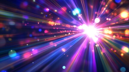 Naklejka premium Abstract Quantum Physics Visualization with Multidimensional Light Beams in Dark Experimental Space, Conceptual Artwork of Scientific Phenomena.