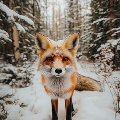 Obraz premium Snowy Fox in Winter Woods