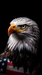 Obraz premium American Bald Eagle Portrait on Flag Background