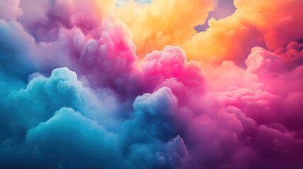 Naklejka premium Soft bright color clouds floating across a dreamy sky creating a serene and vibrant atmosphere