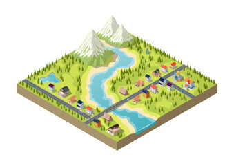 Isometric mountains with residential areas