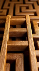 Wooden Maze Challenge Intricacies and Depth Conceptual Art of a Complex Puzzle in Wood Grain