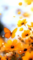 Fototapeta premium Butterfly and Yellow Flowers a Symphony of Nature s Beauty and Grace in a Floral Wonderland