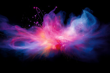 Dynamic color explosion abstract art digital creation dark background high-contrast view visual impact