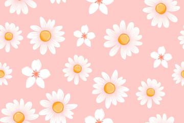Daisy seamless pattern on pink background 