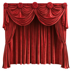Luxurious Red Velvet Curtain with Decorative Rose Accents