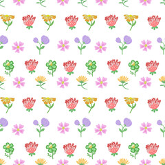 Floral Pattern Seamless Background, 
Cute Flower Repeat Design, 
Colorful Flower Pattern Image, 
Seamless Floral Pattern with Pink, Purple, Yellow Flowers, 
Hand-Drawn Style Flower Repeat Design