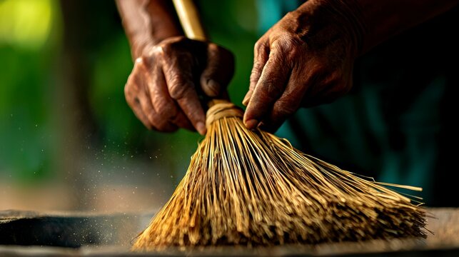Hands Making a Traditional Broom Craftsmanship Technique and Preserving Cultural Heritage