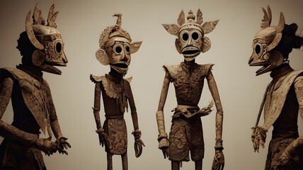 Intricate Wooden Masks and Costumes Display