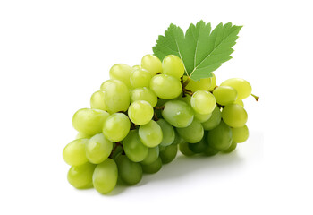 grape fruits with leaves isolated on white. bunch grape